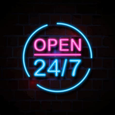 Premium Vector | Open 24/7 neon style sign illustration