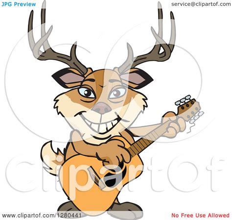 Clipart of a Happy Buck Deer Playing an Acoustic Guitar - Royalty Free Vector Illustration by ...