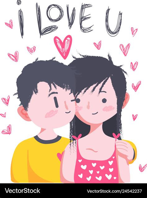 Cute love valentine couple doodle Royalty Free Vector Image