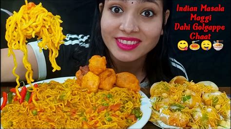 Eating Masala Maggi Noodles, Dahi Golgappe Chaat, Gobi Pakoda | Indian ...