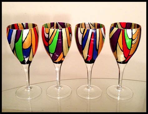 Hand Painted Wine Glasses. Abstract Colorful Stained Glass Design ...