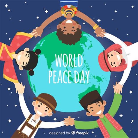 Free Vector | Peace day background with kids around globe