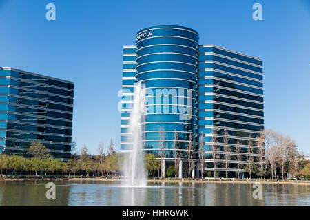 Oracle Corporation headquarters / buildings with a Oracle Team USA yacht racing boat in a pool ...