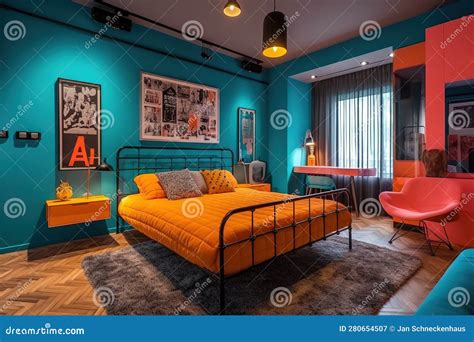 A Cool Pop Art Style Bedroom with Bright Flashy Appliances and Retro ...