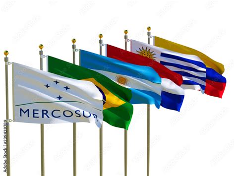 MERCOSUR flag Isolated Silk waving flags MERCOSUR Brazil Argentina Paraguay Uruguay Venezuela ...