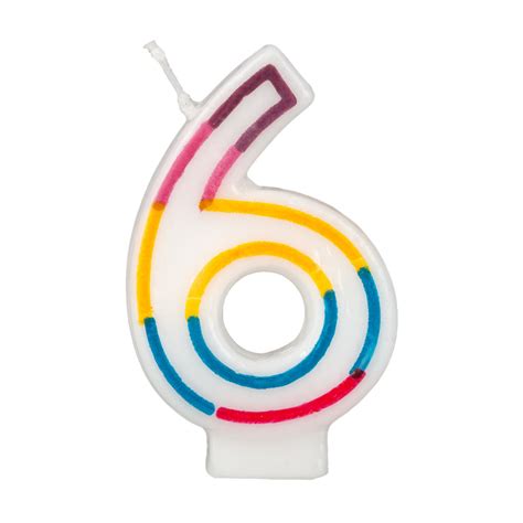 Colorful Birthday Candle - Number 6 - Rainbow Border Cake Toppers