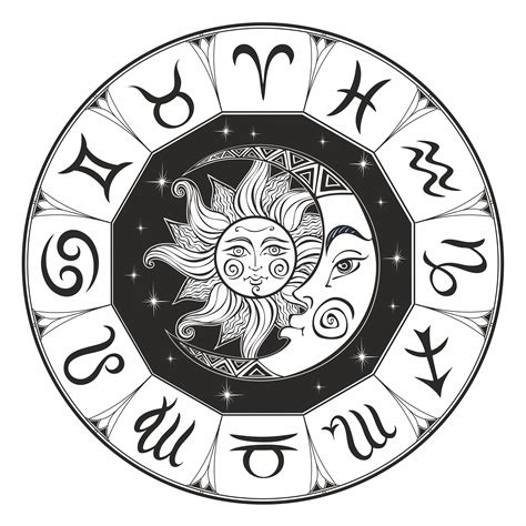 Zodiac. Astrological symbol. Horoscope. The sun and the moon. Astrology ...