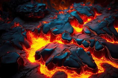 Premium Photo | Molten magma flows with rocks and fire in lava texture