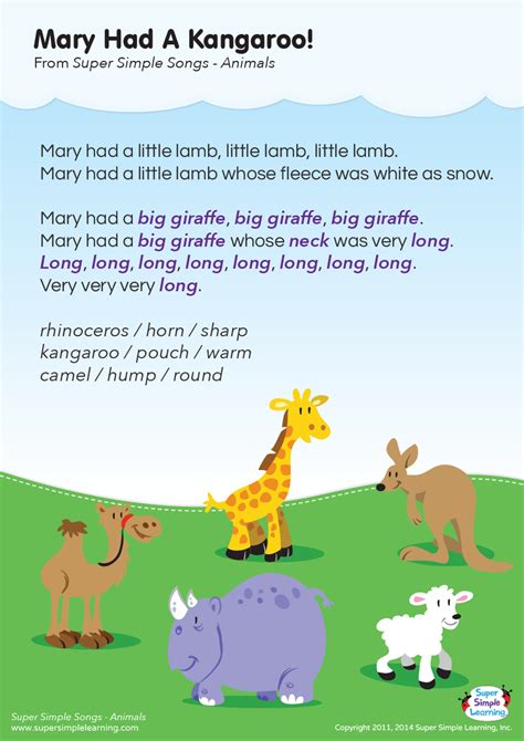 Mary Had A Kangaroo Lyrics Poster - Super Simple