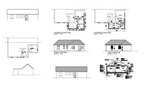 Ground floor plan of house with elevation and section in AutoCAD - Cadbull