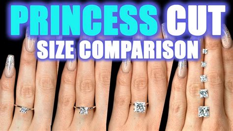 Princess Cut Diamond Size Comparison on Hand Finger 1 Carat Square 2 ct ...