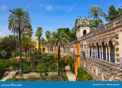 Real Alcazar Gardens in Seville Spain Stock Image - Image of pathway ...