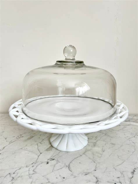 Antique Covered Milk Glass Cake Stand - Etsy