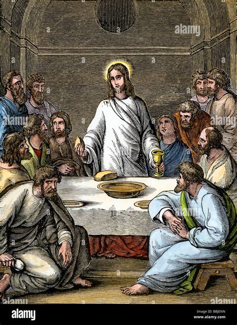 Jesus breaking bread at the Last Supper with the Apostles Stock Photo: 24378305 - Alamy