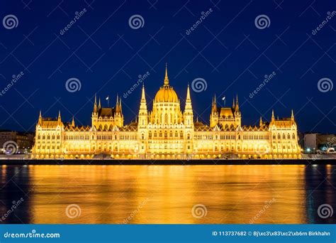 Famous Budapest Parliament at the River Danube during Blue Hour Stock ...