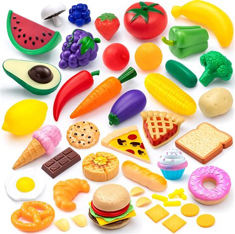 JOYIN Kids Plastic Play Food Toys Set, 50 PCS Pretend Kitchen Playset, Fun Educational Game ...