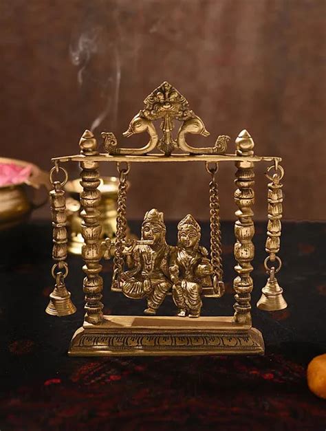 Krishna Radha Swing, Brass Swing Radha Krishna Showpiece Metal Gold ...