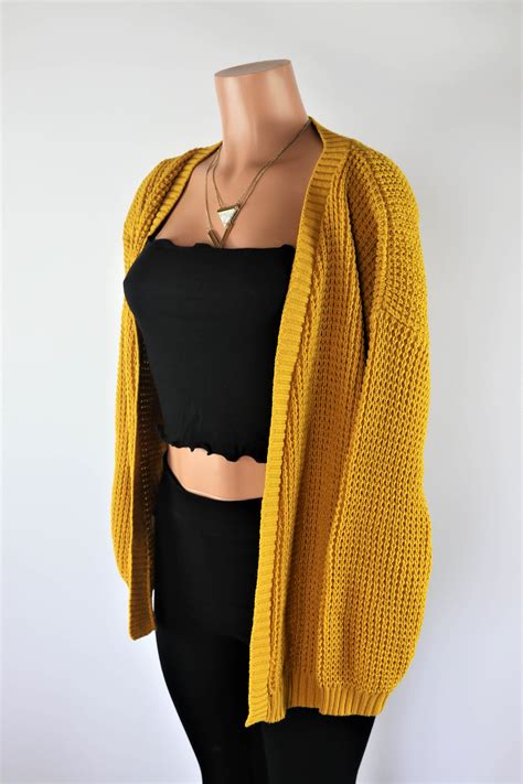 Gold Plated Cardigan - Mustard yellow long sleeve knit cardigan.