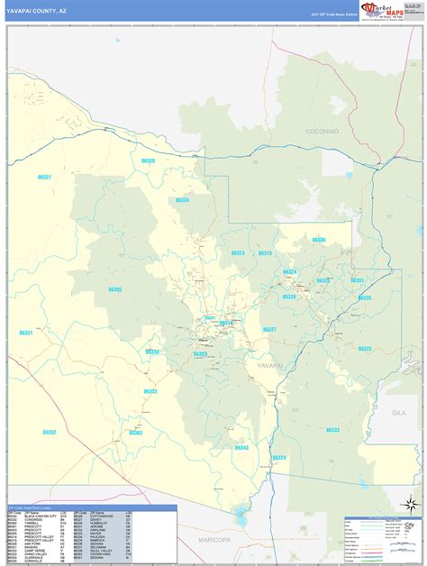 Yavapai County, AZ Zip Code Wall Map Basic Style by MarketMAPS - MapSales