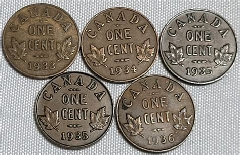 1920 - 1936 Canadian King George V Pennies - 10 Coins