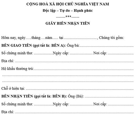 Giấy biên nhận tiền mặt - Biên bản giao nhận tiền mới nhất