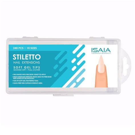 240 Soft Gel Tips Isaia Stiletto Clear Soak Off Full Cover 12 Sizes