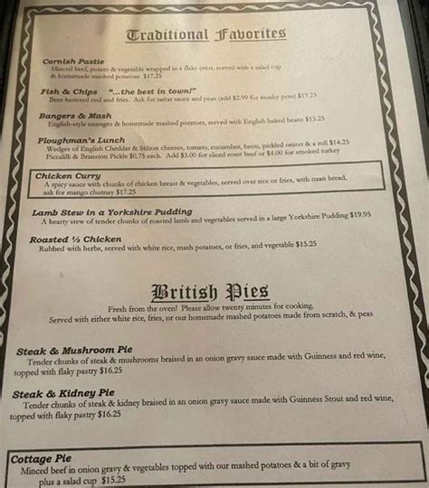 Menu for Crown & Anchor British Pub (1350 E Tropicana Ave Las Vegas NV ...