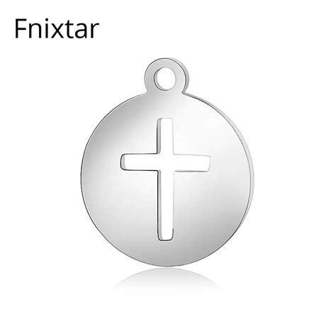 Fnixtar Polished Stainless Steel Cross Metal Mini Charms Pendant For DIY Women 12*14mm Bracelets ...