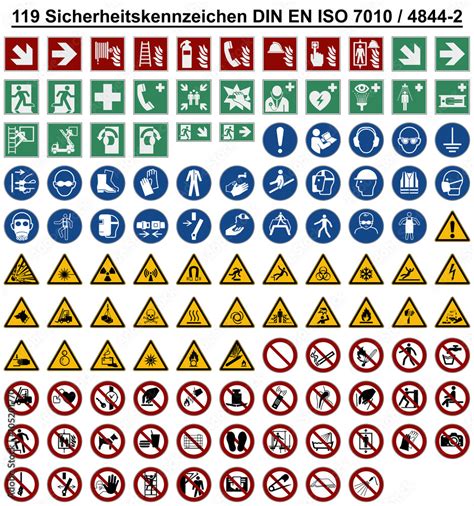 Set - DIN EN ISO 7010 Sicherheitszeichen Warnzeichen Verbotszeichen Gebotszeichen ...