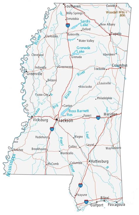 Mississippi State Map - Places and Landmarks - GIS Geography