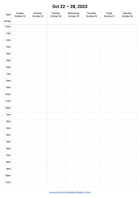 Week 43 2023 - Dates and Printable Calendar Schedule