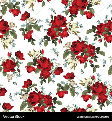 Seamless floral pattern with red roses on white Vector Image