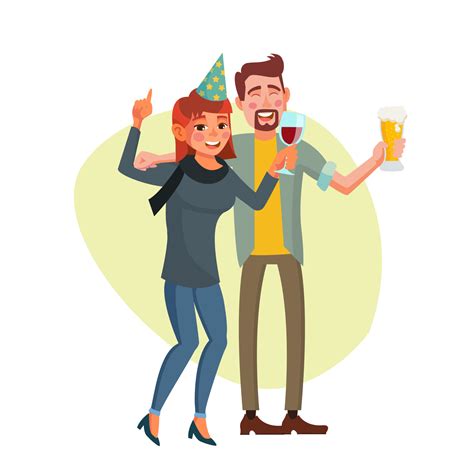 Corporate Party Vector. Smiling Drunk Man And Woman. Relaxing ...