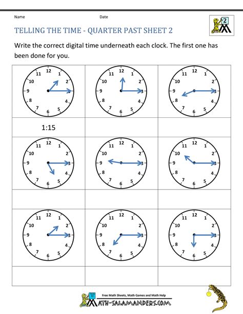 Printable Clock Worksheets Grade 2