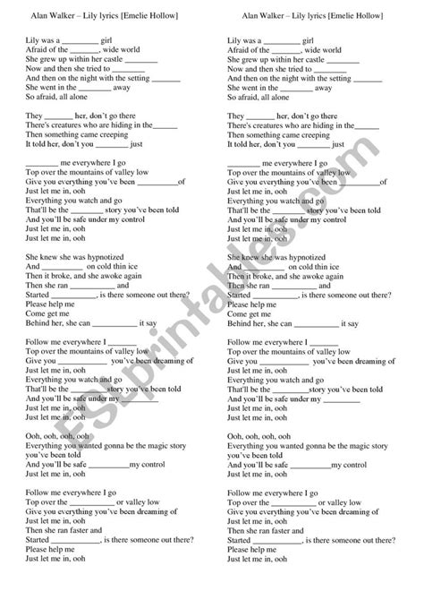 Lily "Alan Walker song" - ESL worksheet by ohamouddou