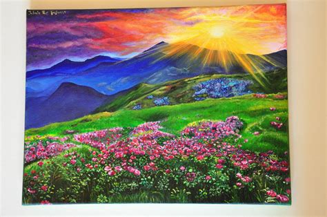 Mountain Sunset Spring Landscape Acrylic Painting | Etsy