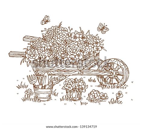 Vintage Garden Wheelbarrow Stock Vector (Royalty Free) 139134719 ...