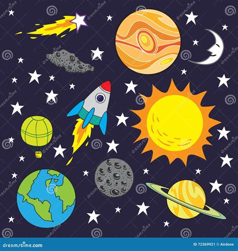 Space Theme Cartoon Background Stock Vector - Illustration of doodle ...