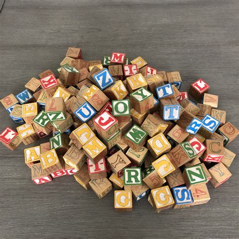 Vintage Wooden Alphabet and Number Blocks 185 Pieces 6 Full Set Plus More Colorful Painted ABC ...
