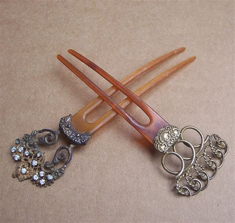 Vintage hair combs 2 gilt metal Victorian or by ElrondsEmporium