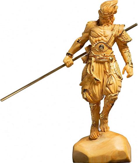 A5194 Chinese Boxwood Wood Carved Mythological Figure Statue - Sun ...