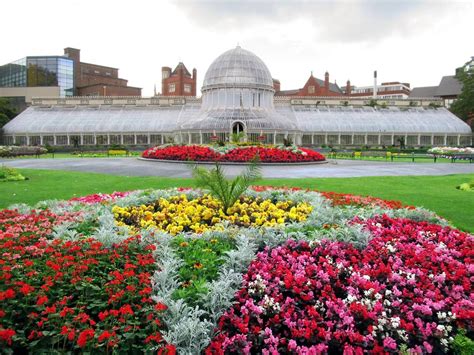 The domed conservatory or Palm House of the Botanic Gardens in Belfast ...