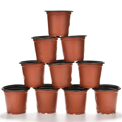 10 Pcs/set Plastic Round Flower Pot Nursery Pots Planter Home Garden ...