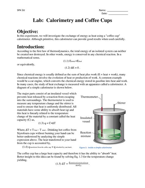 Lab 4 - Heat lab - lab 4 preview - Date: _______________ Lab: Calorimetry and Coffee Cups ...