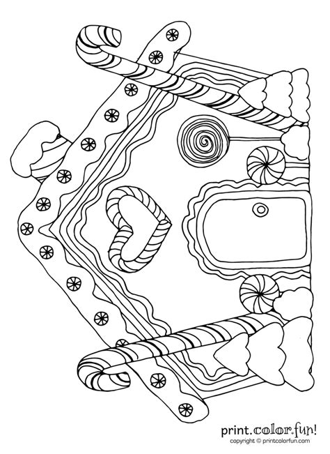 Gingerbread house with candy canes - Coloring page - Print Color Fun!