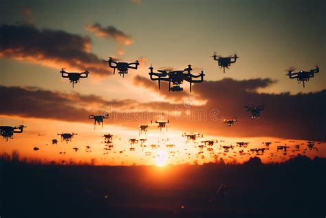 Drone Swarm Quadcopter UAV Swarm - Generative AI Stock Image - Image of ...