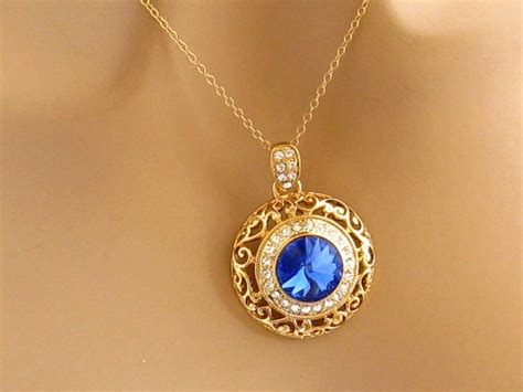 Sapphire Blue Crystal Necklace Gold Bridal Necklace Crystal - Etsy
