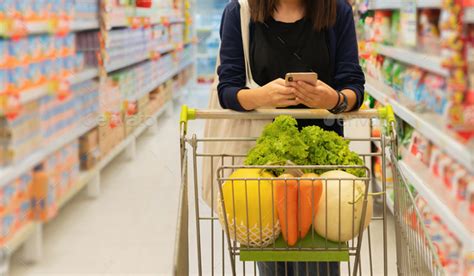 Supermarket or grocery store background. Food shopping. Lifestyle. Stock Photo by tampatra