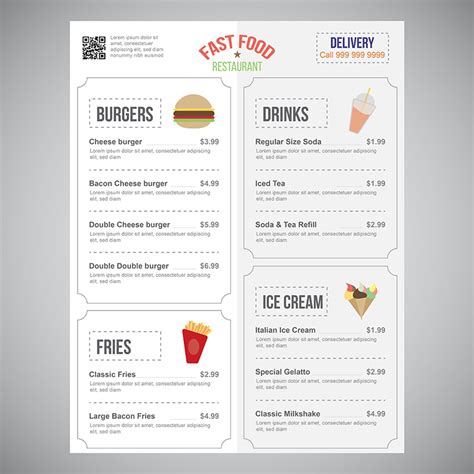 Fast Food Restaurant Menu Simple Design with Food Icons 686417 Vector Art at Vecteezy