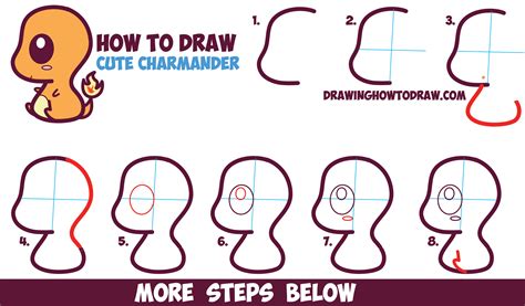 How to Draw Cute / Kawaii / Chibi Charmander from Pokemon in Easy Step by Step Drawing Tutorial ...